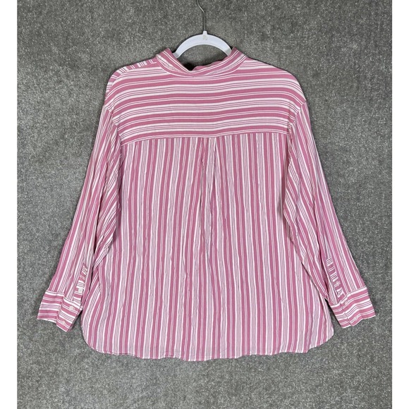 Torrid Striped Rayon Slub Drop Shoulder Button Up Top Shirt Womens Size 1X Pink - Picture 2 of 8